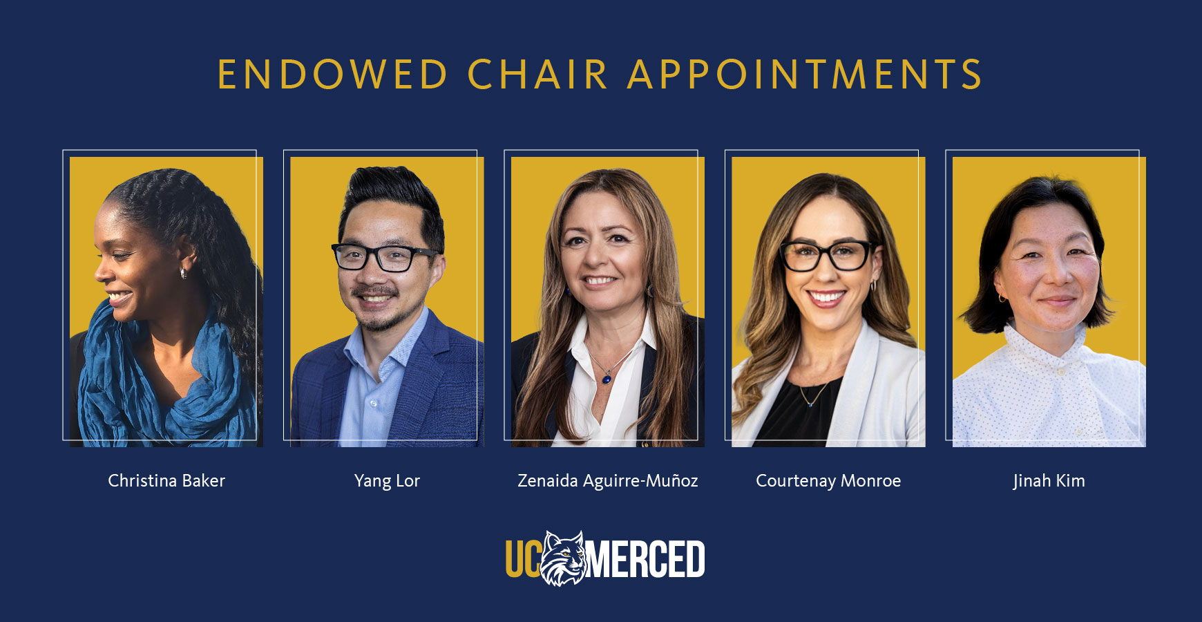 Graphic with five headshots of new faculty endowed chairs