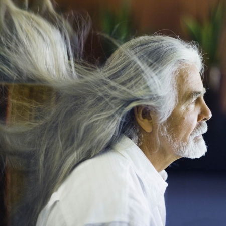 Mark Aldenderfer's hair blowing in the wind