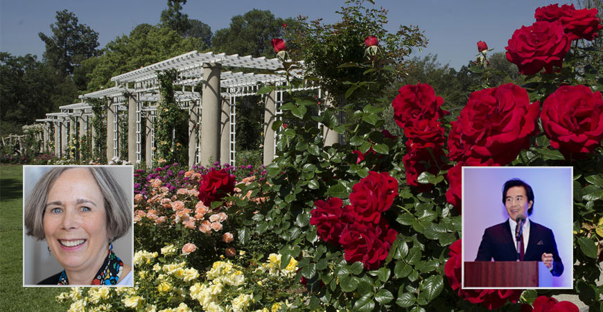 UC Merced Professors Susan Amussen, left, and ShiPu Wang are studying as distingushed fellows at The Huntington, a prestigious research site that includes stunning botanical gardens. (Courtesy of The Huntington)