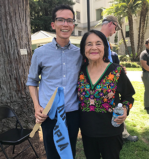Luce fellow Ivan Soto and activist Dolores Huerta at a rally at the State Capitol to support drinking water policy work.