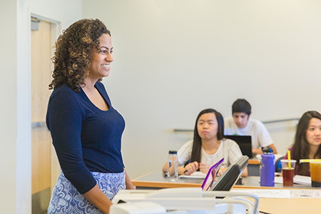Professor Whitney Pirtle speaking to UCMerced students in classroom