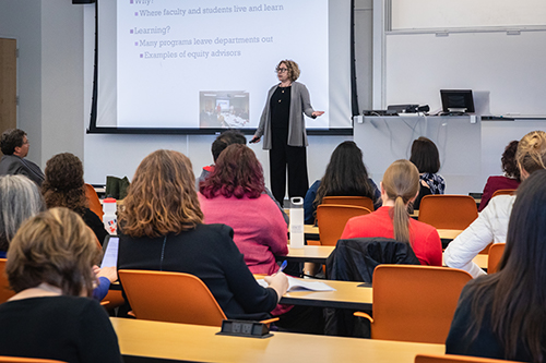 Faculty, staff and students listened as Mitchneck discussed the six-step recipe to help universities devise a plan to encourage gender equitability.