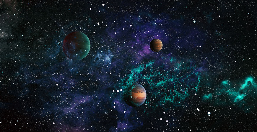 Graphic banner of planets in space