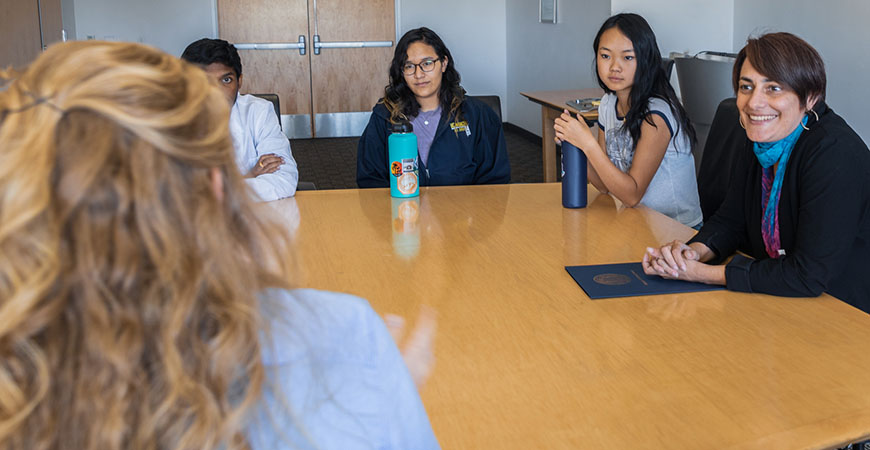During Donna Riley's visit to UC Merced, she met with students to further explore issues related to diversity and inclusion in STEM fields.