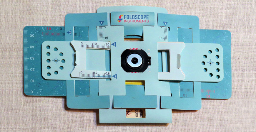 Foldscope, flat paper microscope