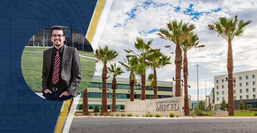 Graphic banner of Jake Pate and UC Merced signage